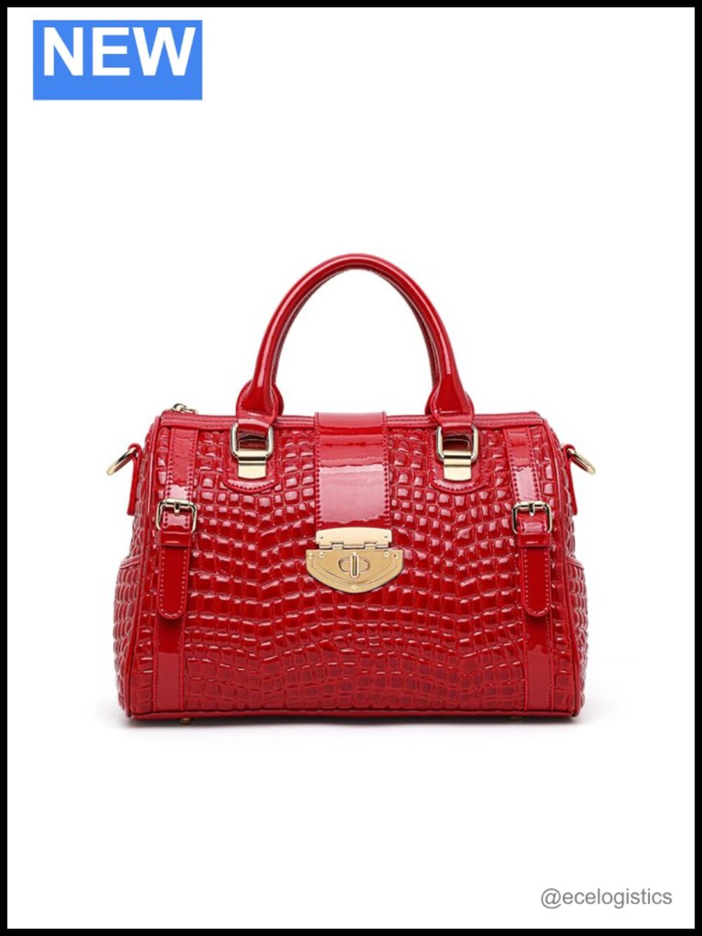 Genuine Cowhide Leather Crocodile Pattern Boston Handbag Crossbody Detachable